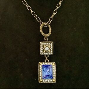 Heidi Daus Blue and Gold Art Deco  Pendant With Swarovski Crystals